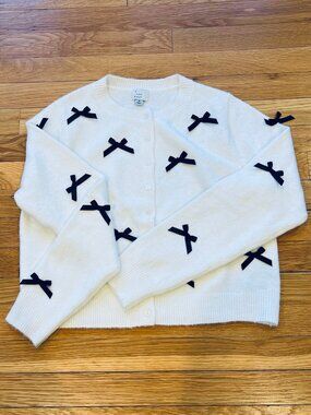 Target's A New Day Cream Cardigan w/ Black Bow Detail - Size M